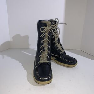 Sperry Top-Sider Boots Womens Size 7.5 Navy Leather Lace Up Mid Calf
